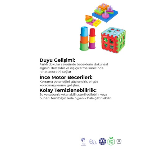 Kiki Eğitici 3'lü Set Sevimli Kule - Bultak Küp - Geometrik Şekiller